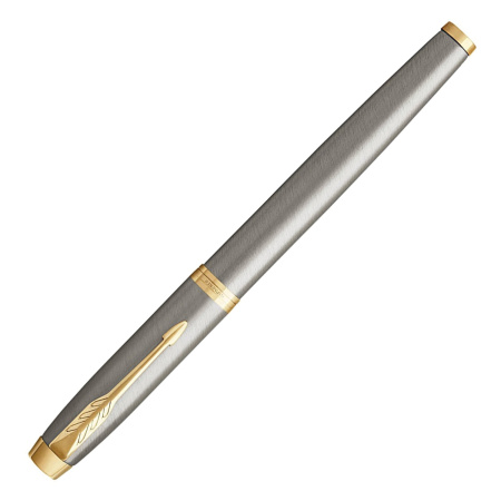 Ручка перьевая PARKER "IM Core Brushed Metal GT", серебристый матовый лак, позолота, синяя, 1931649 - Ручки перьевые подарочные
