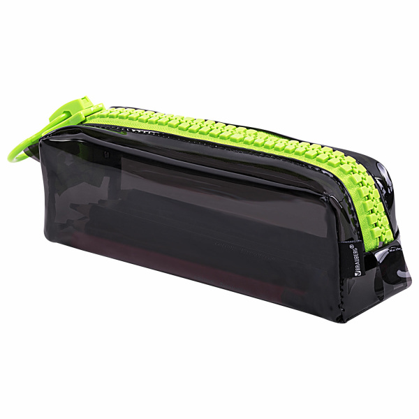 Пенал BRAUBERG с объемной "тракторной" молнией, 1 отделение, ПВХ, 22х8х6,5 см, "Neon green", 271564 - Пеналы мягкие