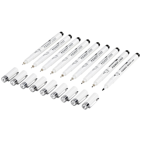 Капиллярные ручки линеры 9 шт., черные, 0,05-0,8 мм / Кисть S, BRAUBERG ART DEBUT, 143944 - Ручки капиллярные и линеры художественные