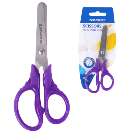 Ножницы BRAUBERG "FRUITY", 130 мм, ассорти, эргономичные ручки, закругленные лезвия, 236980 - Ножницы универсальные