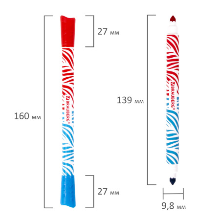 Фломастеры двусторонние утолщенные BRAUBERG "PREMIUM" "BI-COLOR", 10 шт., 20 цветов, двухцветные, вентилируемый колпачок, 151945 - Фломастеры классические