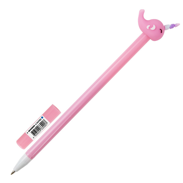 Ручка с топпером шариковая ЮНЛАНДИЯ "Кит-Единорог", корпус ассорти, СИНЯЯ, пишущий узел 0,7 мм, 143783 - Ручки фигурные