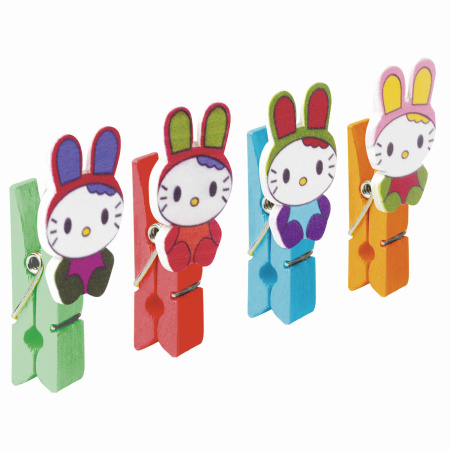 Прищепки декоративные "Зайчики", 4 штуки, 3,5 см, ассорти, ОСТРОВ СОКРОВИЩ, 661301 - Прищепки для творчества