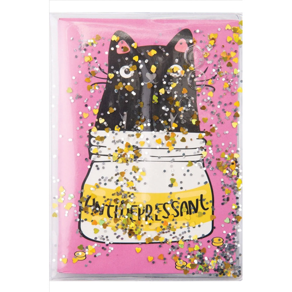 Блокнот с гелевой обложкой МАЛЫЙ ФОРМАТ (110х145 мм) А6, 56 л., скоба, CENTRUM, Кот-Антидепрессант, 84235 - Блокноты детские