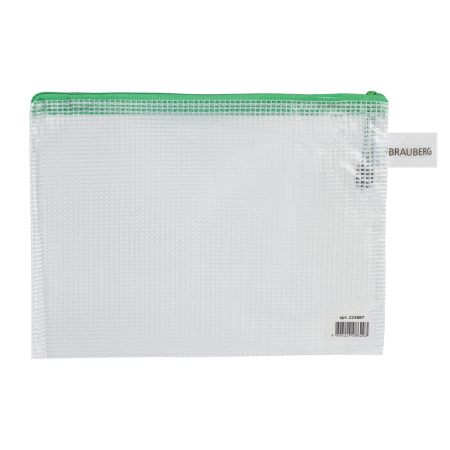 Папка-конверт на молнии МАЛЫЙ ФОРМАТ (238х180 мм) А5, молния ассорти, ПВХ, прозрачная, BRAUBERG "Segment", 223887 - Папки-конверты на молнии