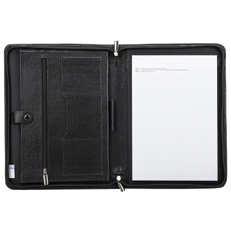 Папка из натуральной кожи на молнии, 340х250х30 мм, черная, 8-011 - Папки из кожи