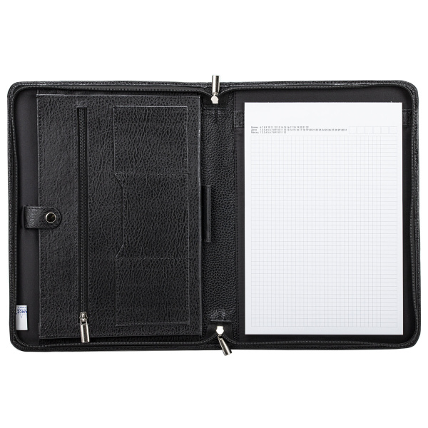 Папка из натуральной кожи на молнии, 340х250х30 мм, черная, 8-011 - Папки из кожи