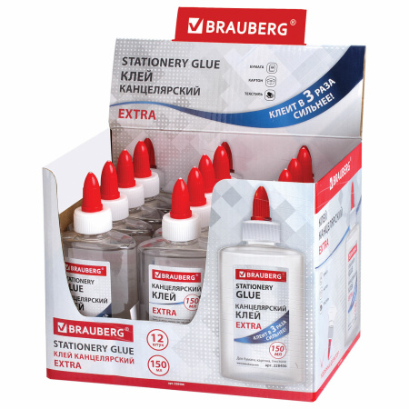 Клей канцелярский EXTRA BRAUBERG, 150 мл, с дозатором, 228406 - Клей канцелярский