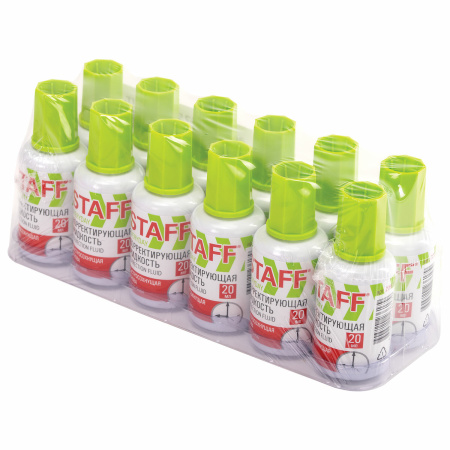Корректирующая жидкость STAFF "EVERYDAY" быстросохнущая, 20 мл, с кисточкой, 228625 - Корректирующие жидкости