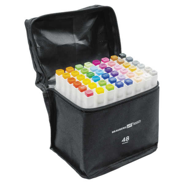 Маркеры для скетчинга двусторонние BRAUBERG ART DEBUT "WHITE", НАБОР 48 шт., чехол, 152142 - Скетчмаркеры в наборах