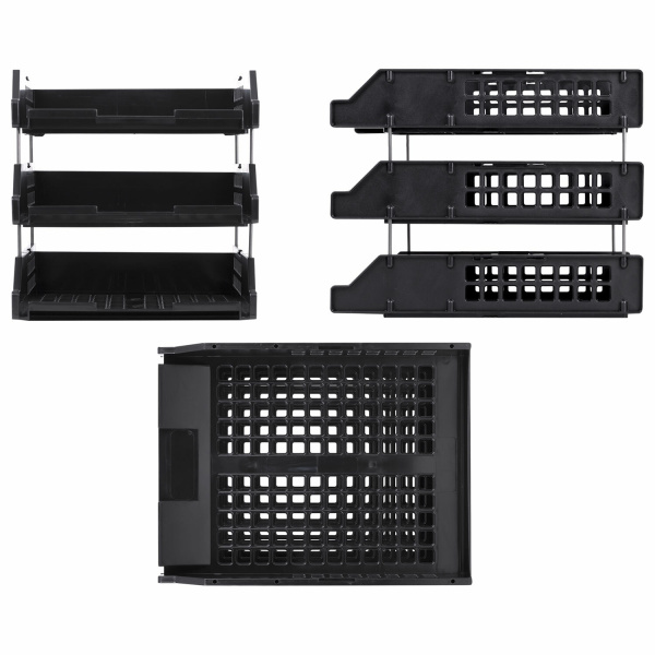 Лотки горизонтальные для бумаг, КОМПЛЕКТ 3 шт., 334х255х271 мм, черный, BRAUBERG GRAND OFFICE, 238109, ЛТ112 - Лотки горизонтальные (поддоны)