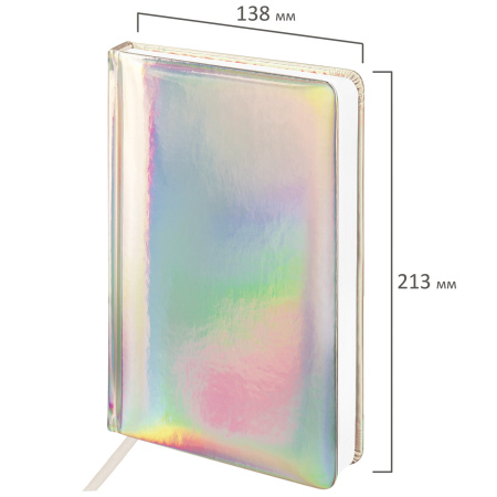 Ежедневник недатированный А5 138х213 мм BRAUBERG "Holiday" под кожу, 136 л., серебристый, 111867 - Ежедневники с покрытием "под кожу и ткань"