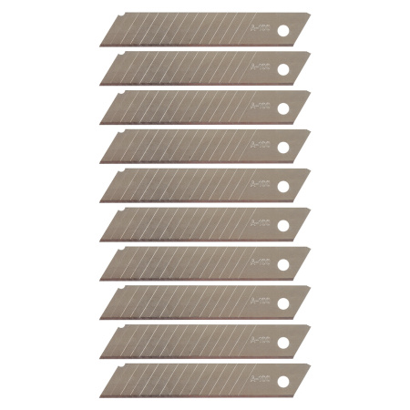 Лезвия для ножей 18 мм КОМПЛЕКТ 10 ШТ., толщина лезвия 0,38 мм, в пластиковом пенале, STAFF "Basic", 235466 - Лезвия сменные для ножей