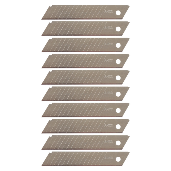 Лезвия для ножей 18 мм КОМПЛЕКТ 10 ШТ., толщина лезвия 0,38 мм, в пластиковом пенале, STAFF "Basic", 235466 - Лезвия сменные для ножей