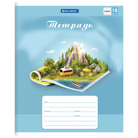 Тетрадь 18 л. BRAUBERG, клетка, обложка картон, WORLD IN BOOK, 402993 - Тетради 12-24 листов