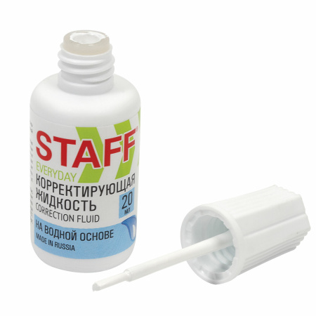 Корректирующая жидкость STAFF "EVERYDAY" на водной основе, 20 мл, с кисточкой, 220835 - Корректирующие жидкости