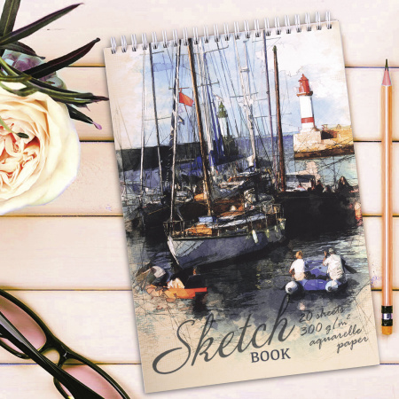 Скетчбук, рисовальная бумага 300 г/м2, 195х300 мм, 20 л., гребень, SoftTouch, брайль, "У причала", 97330 - Альбомы, скетчбуки и бумага для графики и эскизов