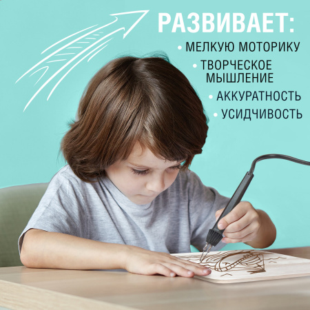 Прибор для выжигания по дереву ЭВД 20/220 "АЖУР", два режима мощности, BRAUBERG, 152476 - Наборы для выжигания