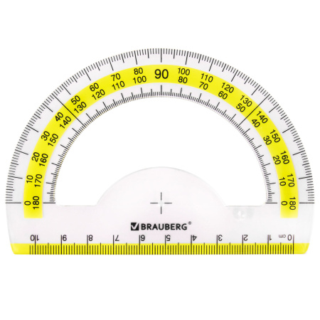Набор чертежный малый BRAUBERG "FRESH ZONE" (линейка 15 см, 2 треугольника, транспортир), желтая шкала, 210762 - Наборы чертежные