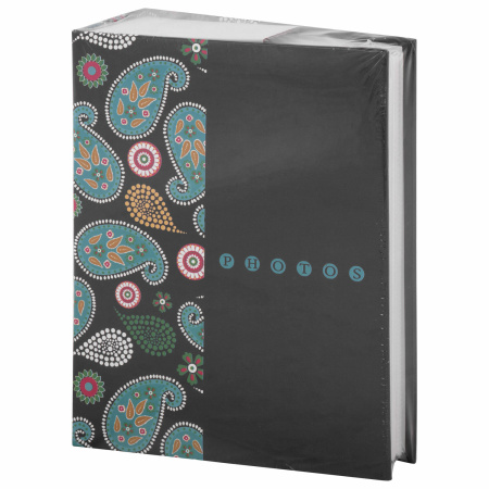 Фотоальбом BRAUBERG на 304 фотографии 10х15 см, твердая обложка, "Пейсли", черный с бирюзовым, 390674 - Фотоальбомы