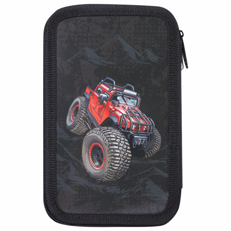 Пенал ПИФАГОР, 3 отделения, ламинированный картон, 19х11 см, "Big Wheels", 271548 - Пеналы каркасные