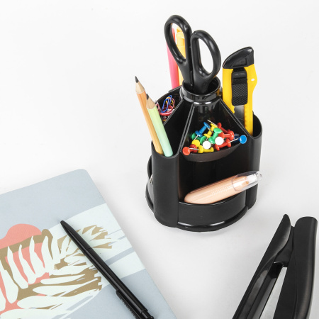 Подставка-органайзер BRAUBERG MINI, 10 отделений, вращающаяся, 107х107х130 мм, черная, 238094, ОР70 - Подставки канцелярские без наполнения