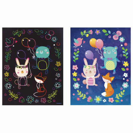 Гравюра магическая "Сова и ее друзья", А5, 2 основы в комплекте, с трафаретом, ЮНЛАНДИЯ, 662689 - Гравюры