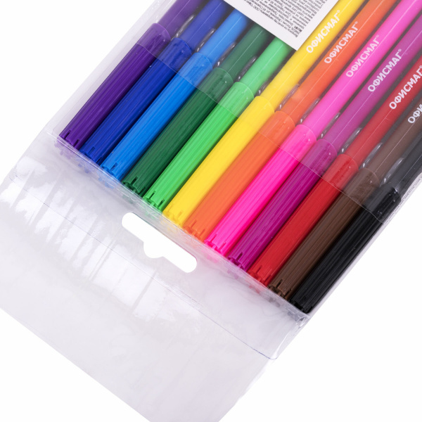 Фломастеры ОФИСМАГ 12 цветов, КЛАССИЧЕСКИЕ, вентилируемый колпачок, ПВХ упаковка, 152500 - Фломастеры классические