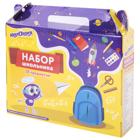 Набор школьных принадлежностей в подарочной коробке ЮНЛАНДИЯ "К ШКОЛЕ ГОТОВ", 28 предметов, 880120 - Наборы первоклассников