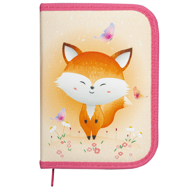 Пенал ПИФАГОР, 1 отделение, 1 откидная планка, полиэстер, 19х13 см, "Smiling fox", 271014 - Пеналы каркасные