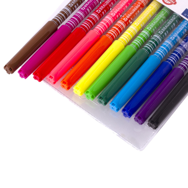 Фломастеры BRAUBERG "PREMIUM", 12 цветов, КОРПУС С ПЕЧАТЬЮ, вентилируемый колпачок, ПВХ-упаковка с европодвесом, 151942 - Фломастеры классические