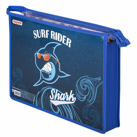 Папка для тетрадей ПИФАГОР А4, 1 отделение, картон/пластик, на молнии, "Shark Attack", 271437 - Папки для тетрадей и уроков труда