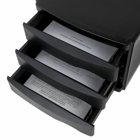 Бокс с 3 выдвижными лотками, корпус чёрный, лотки черные, 235х300х355 мм, BRAUBERG "Office-Expert", 238038 - Блоки закрытых лотков для бумаг