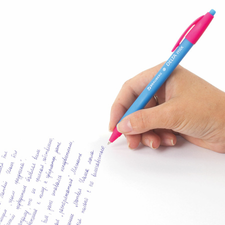 Ручка шариковая масляная автоматическая BRAUBERG "Delta Mix", СИНЯЯ, корпус soft-touch ассорти, узел 0,7 мм, линия письма 0,35 мм, 143340, 1 шт, OBPR366 - Ручки шариковые автоматические