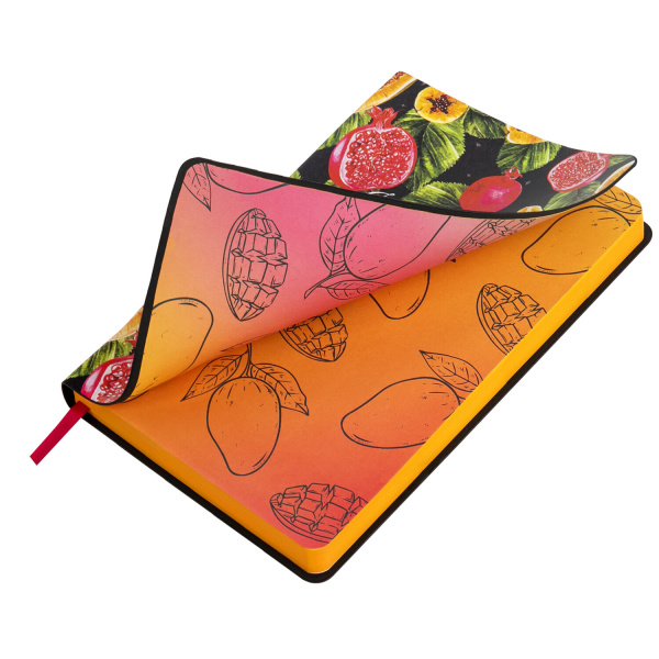 Ежедневник недатированный А5 (138х213 мм), BRAUBERG VISTA, под кожу, гибкий, 136 л., "Fruit story", 112024 - Ежедневники с покрытием "под кожу и ткань"