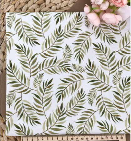 Ткань для рукоделия "Зеленые веточки" 30*80 см. 100% хлопок, плотность 140 г/м2
