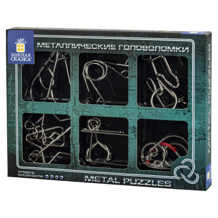 Головоломки металлические большие ЗОЛОТАЯ СКАЗКА, набор 6 штук, MEDIUM level, 664926 - Игрушки развивающие
