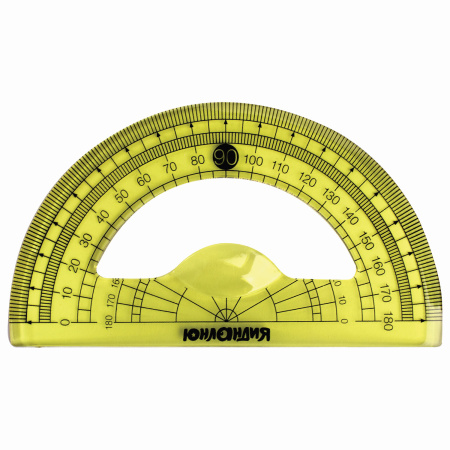 Набор чертежный малый ЮНЛАНДИЯ "START 3D" (линейка 15 см, 2 треугольника, транспортир), прозрачный, желтый, 210741 - Наборы чертежные