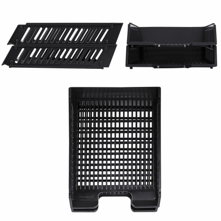 Лотки горизонтальные для бумаг, НАБОР 2 шт. (358х272х177,5 мм), сетчатые, черные, BRAUBERG-MAXI, 231360 - Лотки горизонтальные (поддоны)