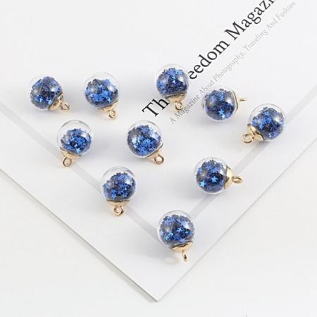 Подвеска стеклянная с синими звездами, диаметр 16 мм, 5 шт