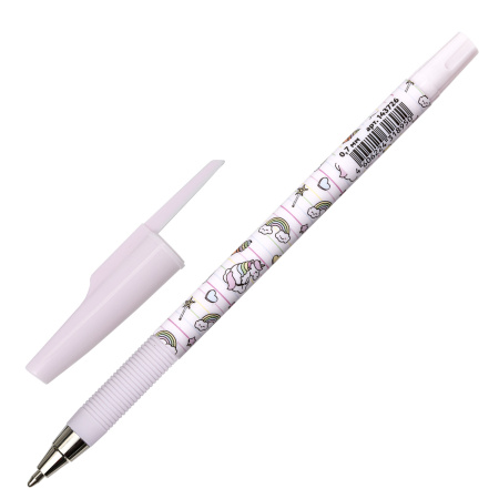 Ручка шариковая ЮНЛАНДИЯ "UNICORN", синяя, SOFT TOUCH покрытие, узел 0,7 мм, линия письма 0,35 мм, 143726 - Ручки шариковые неавтоматические