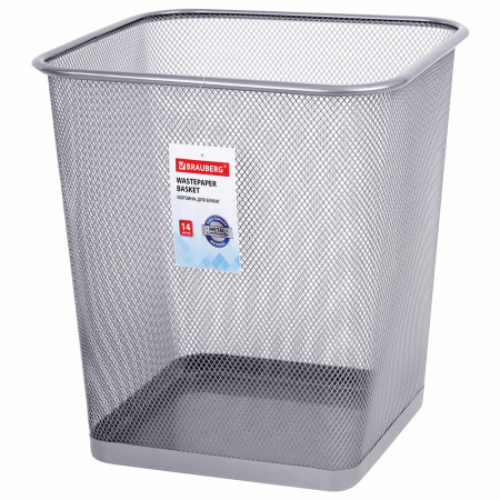 Корзина для бумаг квадратная 17 литров, BRAUBERG "Germanium", металл, серебро, 237976 - Корзины для бумаг