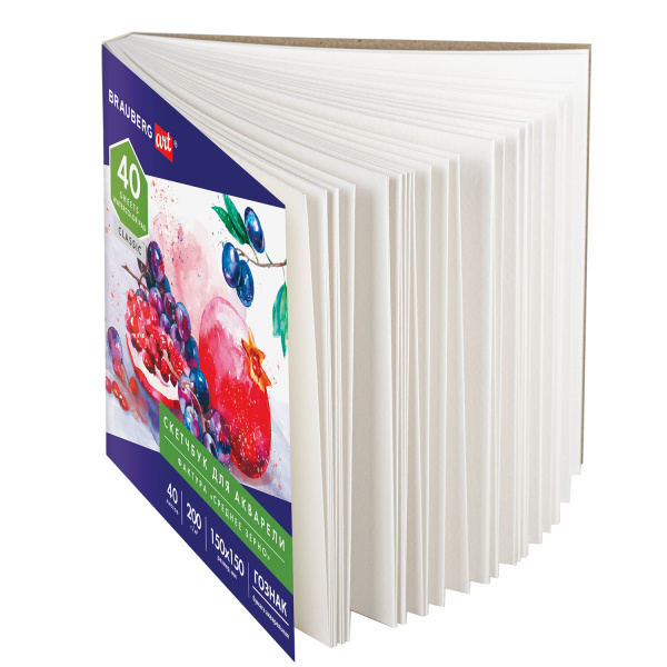 Альбом для акварели, бумага ГОЗНАК СПб 200 г/м2, 150x150 мм, 40 л., склейка, BRAUBERG ART, 106144 - Альбомы и бумага для акварели и масла