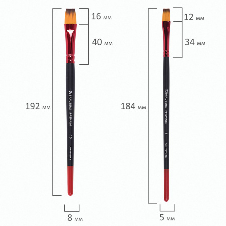Кисти BRAUBERG PREMIUM, набор 10 шт. (синтетика, круглые № 1, 2, 3, 5, 8, плоские № 2, 4, 6, 8, 10), 201027 - Кисти для рисования