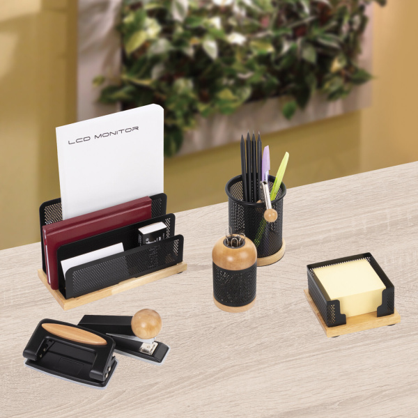 Набор настольный GALANT "Wood&Metal", 8 предметов, светлое дерево и черный металл, 230877 - Настольные наборы и аксессуары из дерева