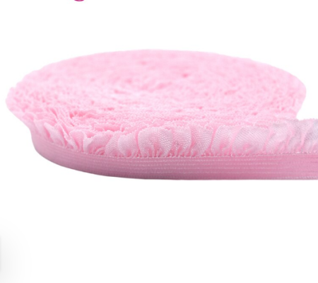 Декоративная резинка с рюшами перламутро-розового цвета, ширина 15 мм (90 см)