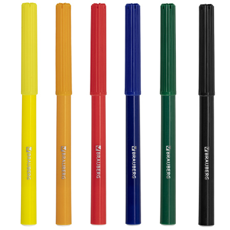 Фломастеры BRAUBERG "Wonderful butterfly", 6 цветов, вентилируемый колпачок, пластиковая упаковка, увеличенный срок службы, 150521 - Фломастеры классические