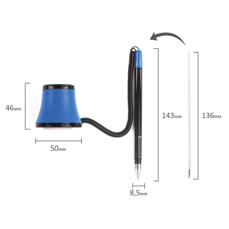 Ручка шариковая настольная масляная BRAUBERG "Стенд-Пен №1", СИНЯЯ, корпус черный/синий, линия письма 0,35 мм, 141884 - Ручки шариковые на подставке