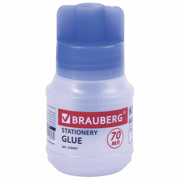 Клей канцелярский BRAUBERG, 70 мл, с кисточкой, 228407 - Клей канцелярский