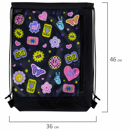 Мешок для обуви ЮНЛАНДИЯ с ручками, боковой карман на молнии, 46х36 см, "Patches", 272406 - Мешки для обуви